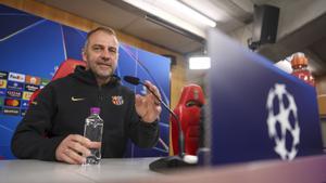 Hansi Flick, en la sala de prensa del estadio La Luz. 