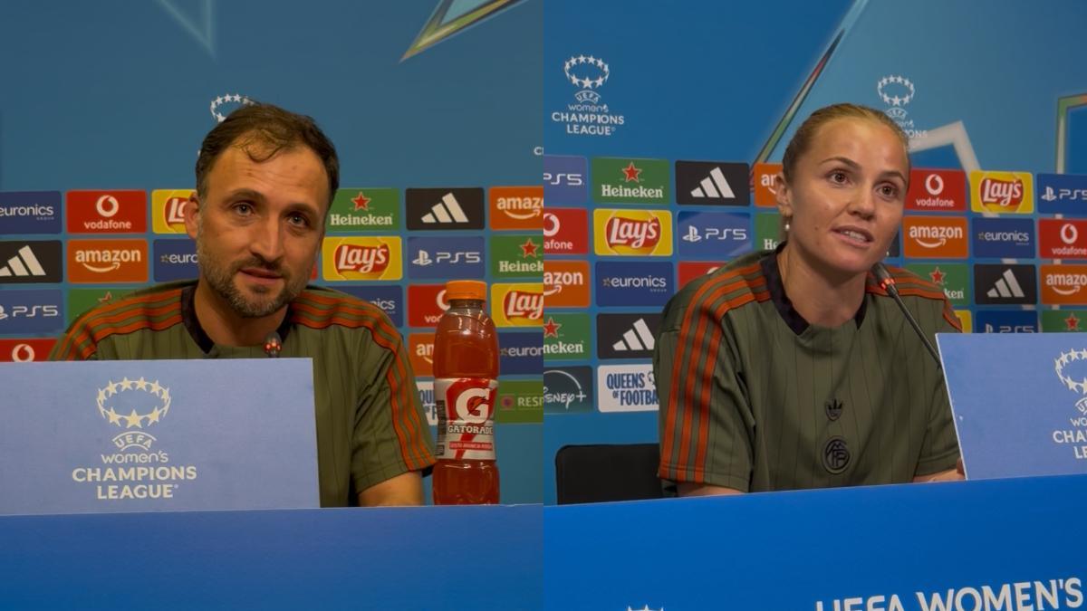 José Barcala y Glodis Perla Viggosdottir en la previa del Barça-Bayern