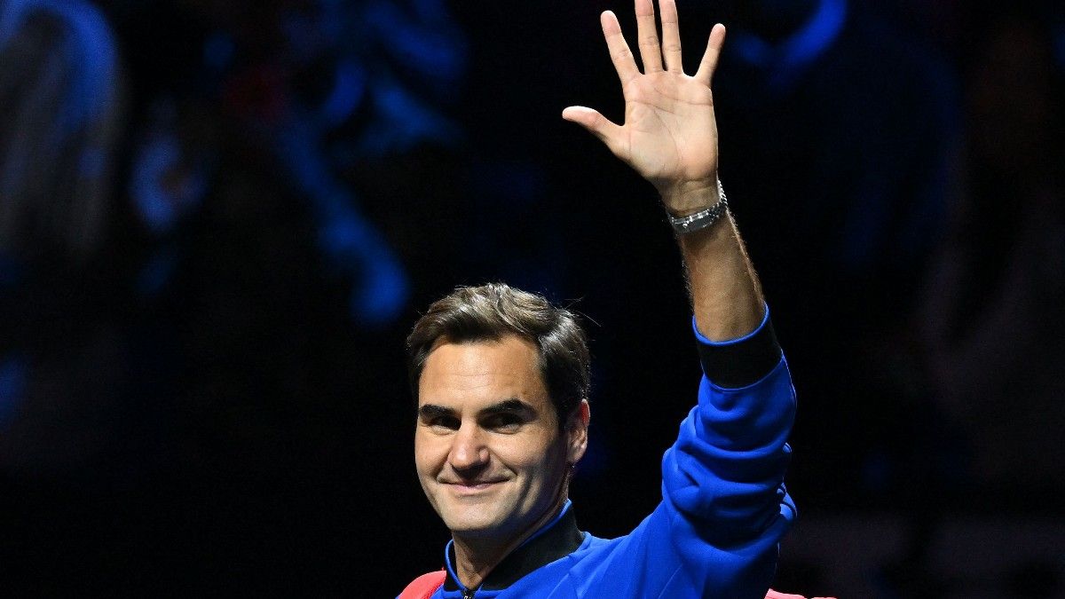 Roger Federer en una sesión de entrenamiento para la Laver Cup 2022