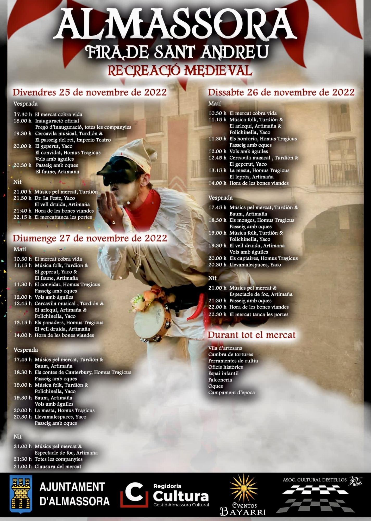 Horario de las recreaciones de la Fira de Sant Andreu de Almassora.