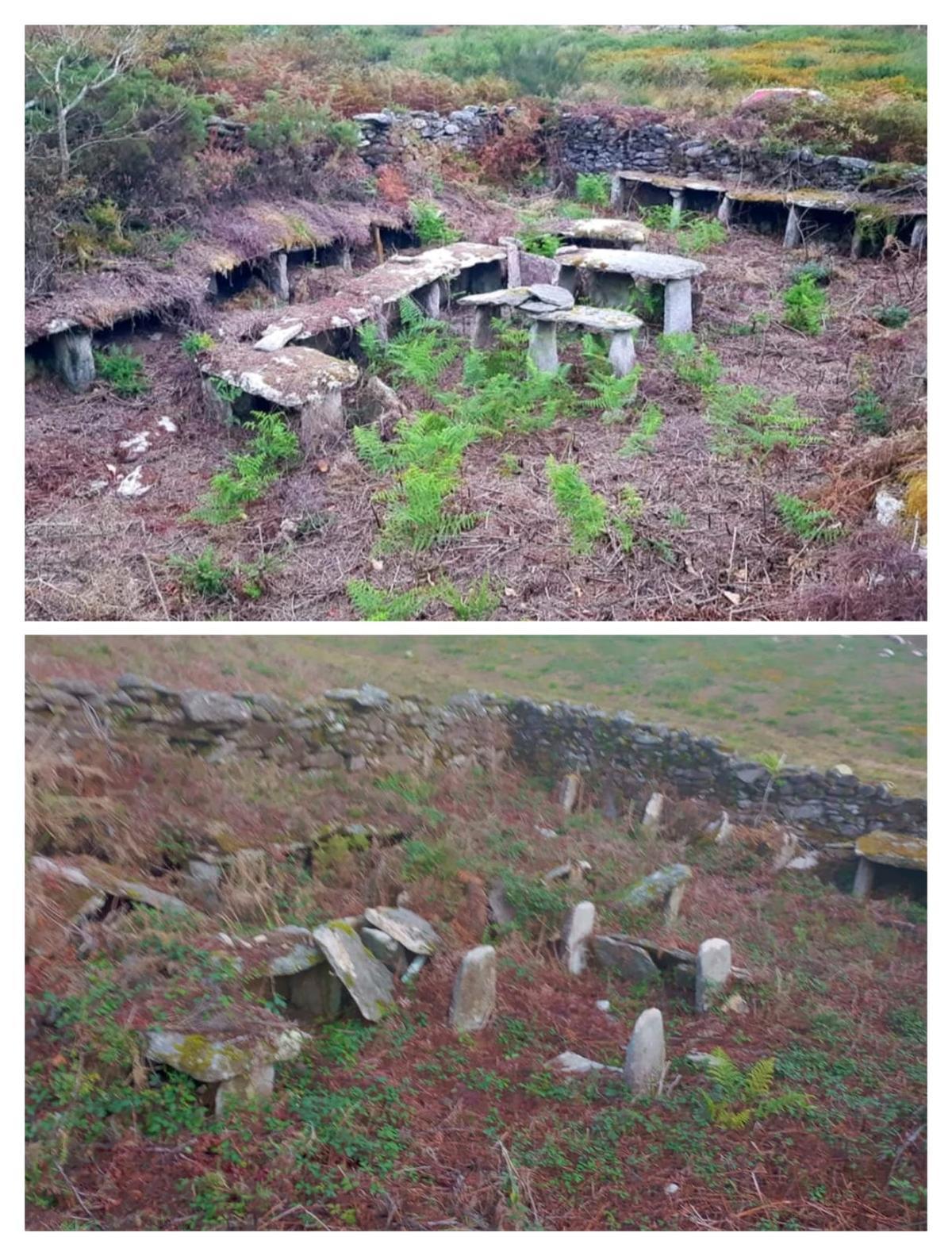 Arriba, estado orixinal da alvariza e abaixo logo do roubo das lousas.