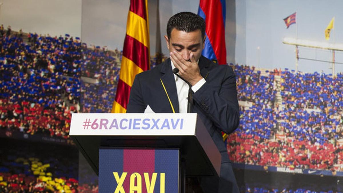 Xavi Hernández en un momento de su discurso de despedida del FC Barcelona