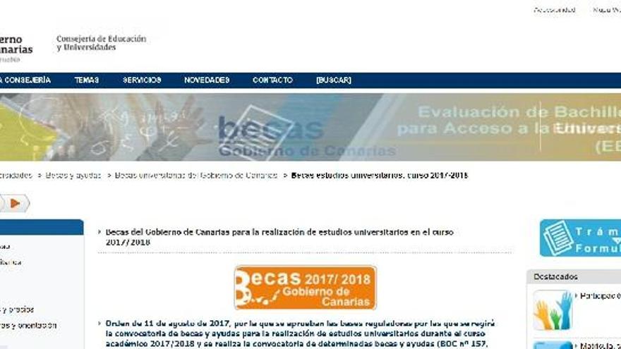 Captura del portal web de la Consejería de Educación del Gobierno de Canarias.