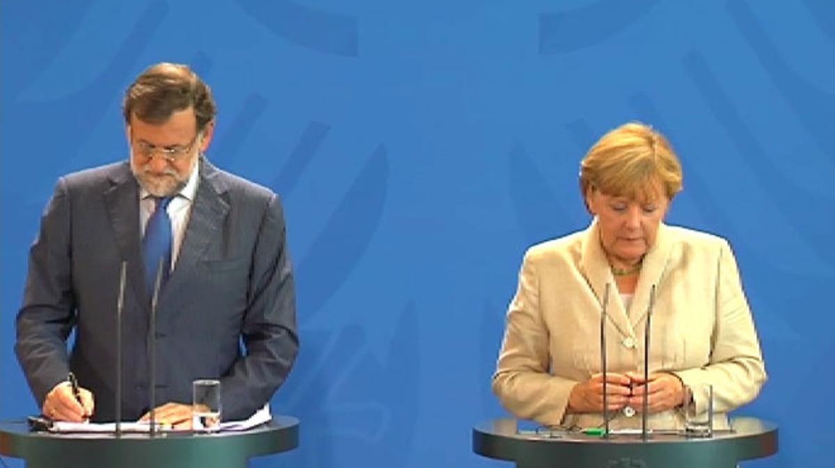 La cancillera Angela Merkel, durante la rueda de prensa conjunta con Rajoy en Berlín.