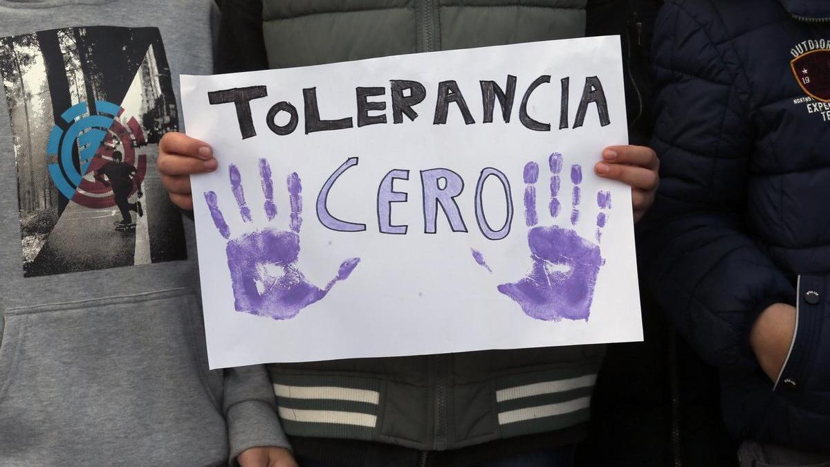 Un manifestant sosté una pancarta que exigeix tolerància zero amb la violència masclista.