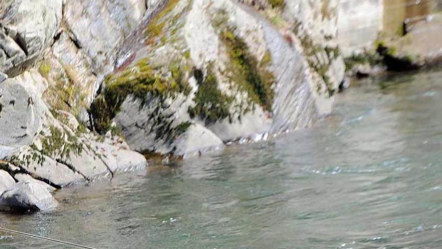 Un pescador, en el río Aller.