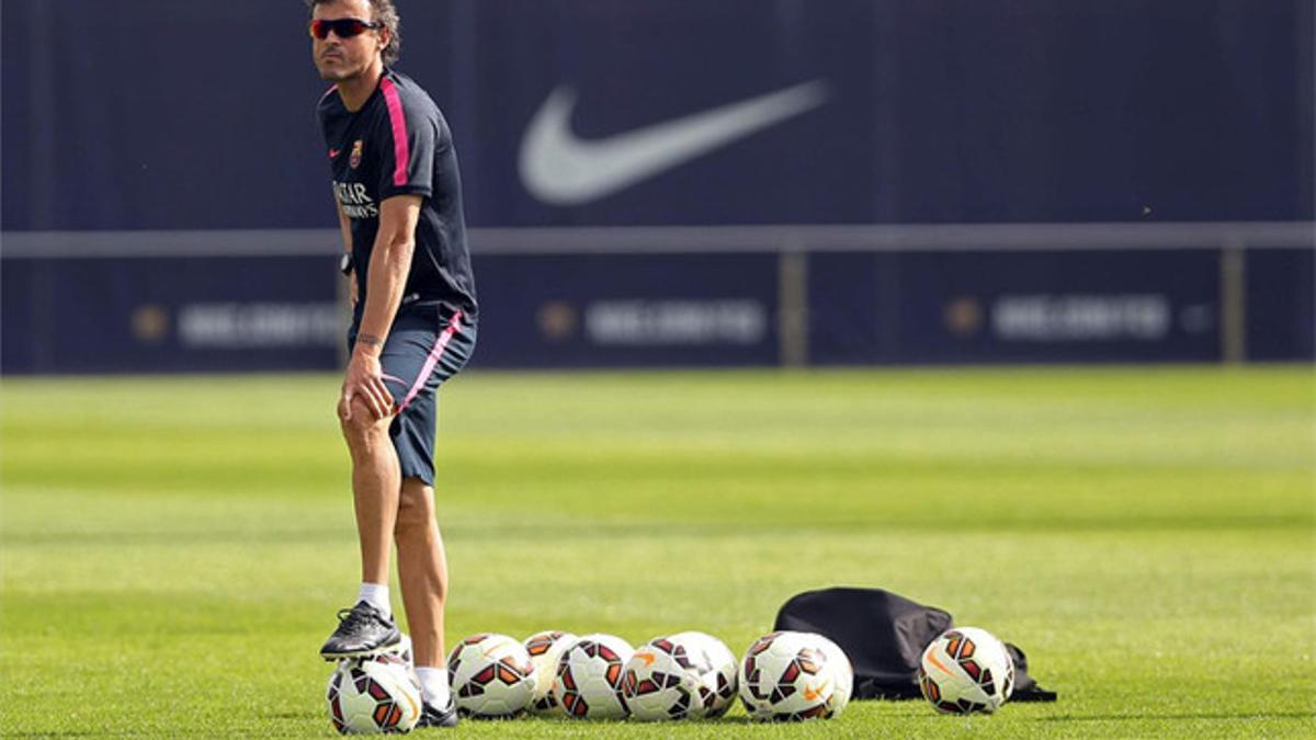 Luis Enrique, en un entrenamiento con el primer equipo del Barça