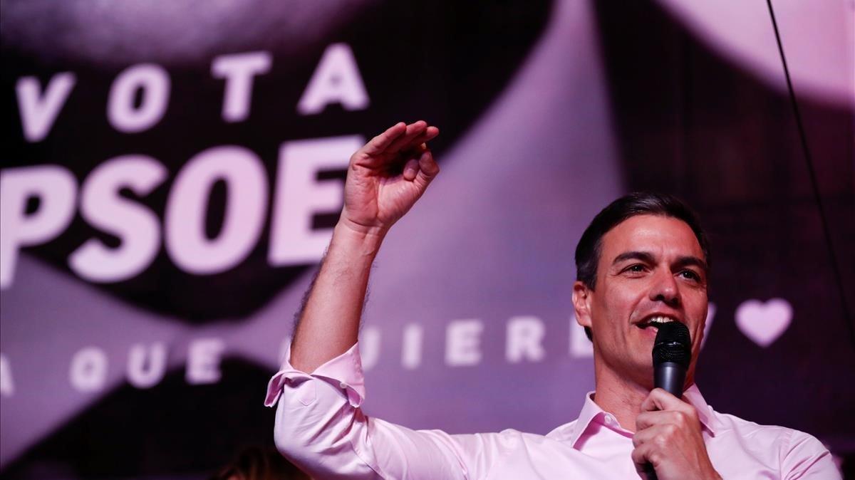 Sánchez, tras saberse ganador de las elecciones generales del 28-A, el 28 de abril del 2019