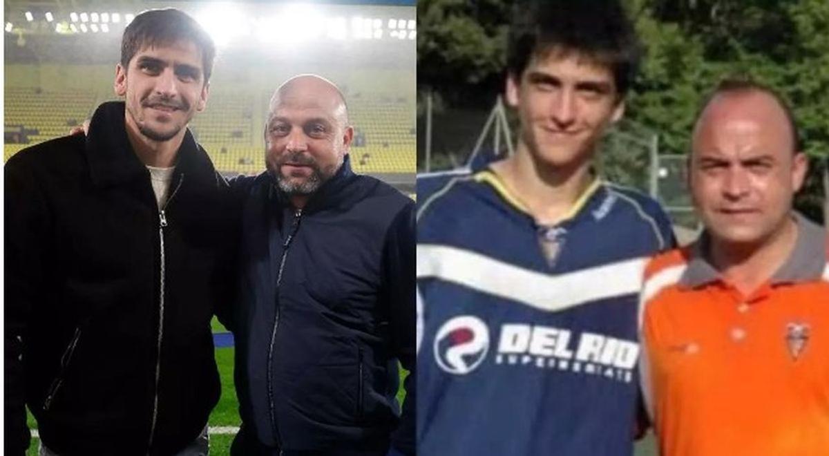 Gerard Moreno y Manolo González, antes de un Villarreal-Espanyol (izquierda) y durante su etapa en el Badalona (derecha).
