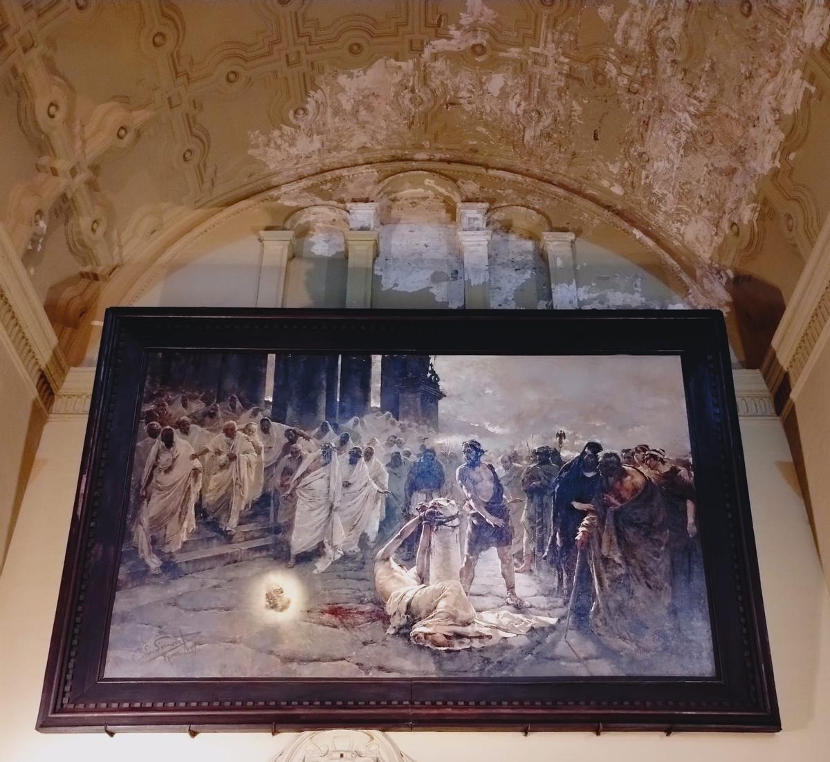 Humedades junto al cuadro de Simonet, en la Catedral de Málaga, en una foto del mes pasado.