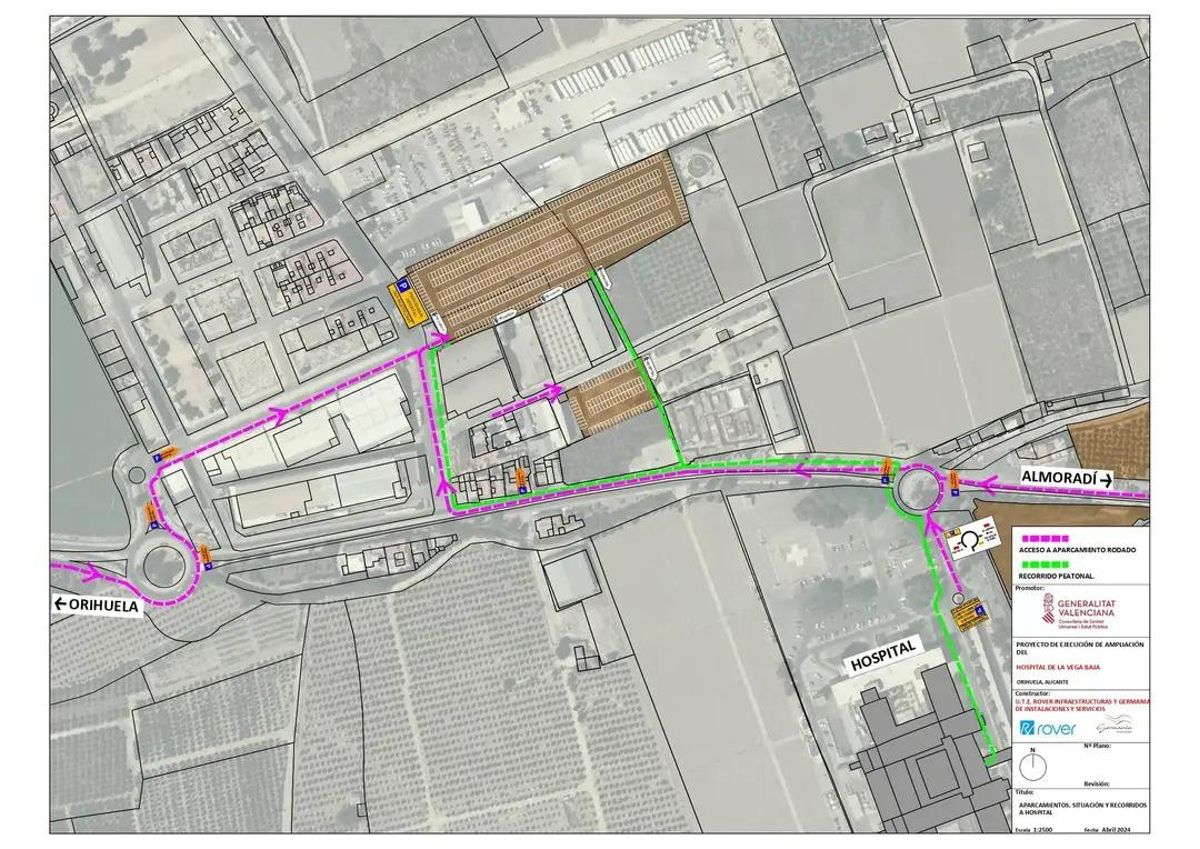 Mapa donde se sitúa el aparcamiento y el hospital