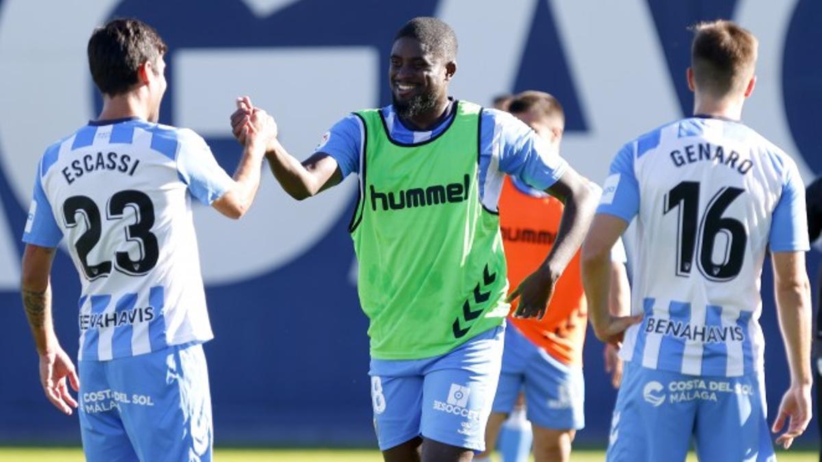 N'Diaye, en un entrenamiento con el Málaga CF.