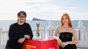 Los artistas ganadores del Benidorm Fest 2026, Tony Grox & LUCYCALYS, durante una rueda de prensa en el Mirador del Castillo, a 15 de febrero de 2026, en Benidorm, Alicante, Comunidad Valenciana (España). El dúo formado por el compositor y productor Tony