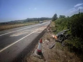 El rastro del accidente en la carretera entre Manacor y Felanitx