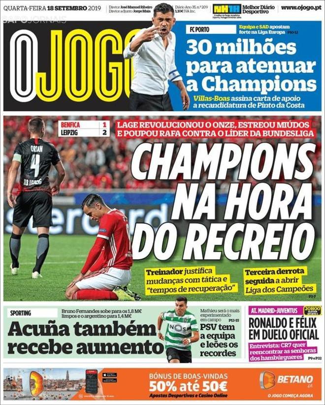 Portada de O Jogo del 18 de septiembre de 2019