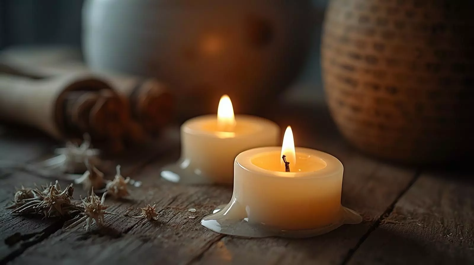  Primer plano de velas encendidas como símbolo de amarres de amor con velas.