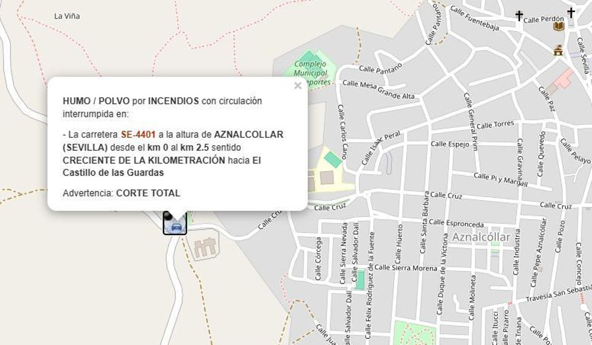 Alerta por humo en una de las carreteras que rodean a Aznalcóllar.