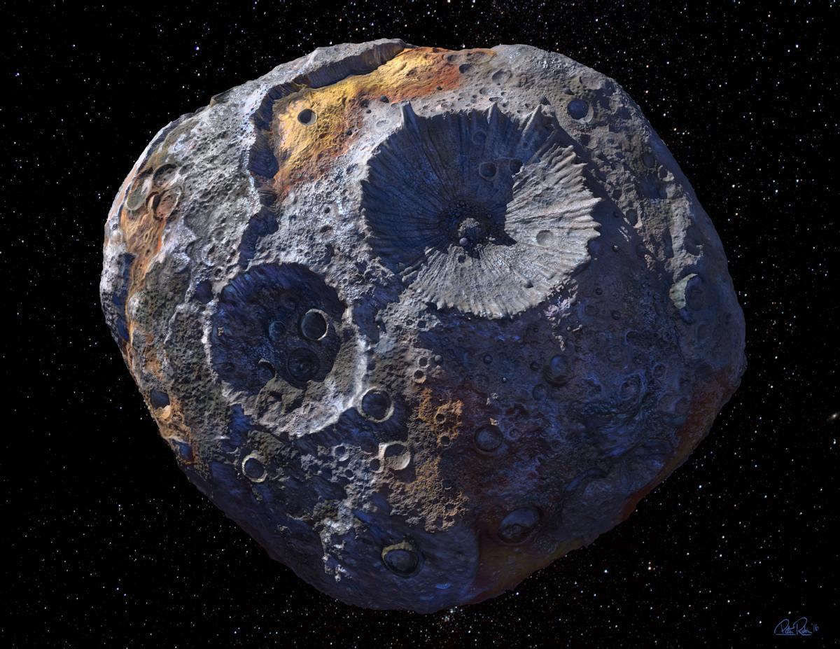 Ilustración del asteroide Psique 16.