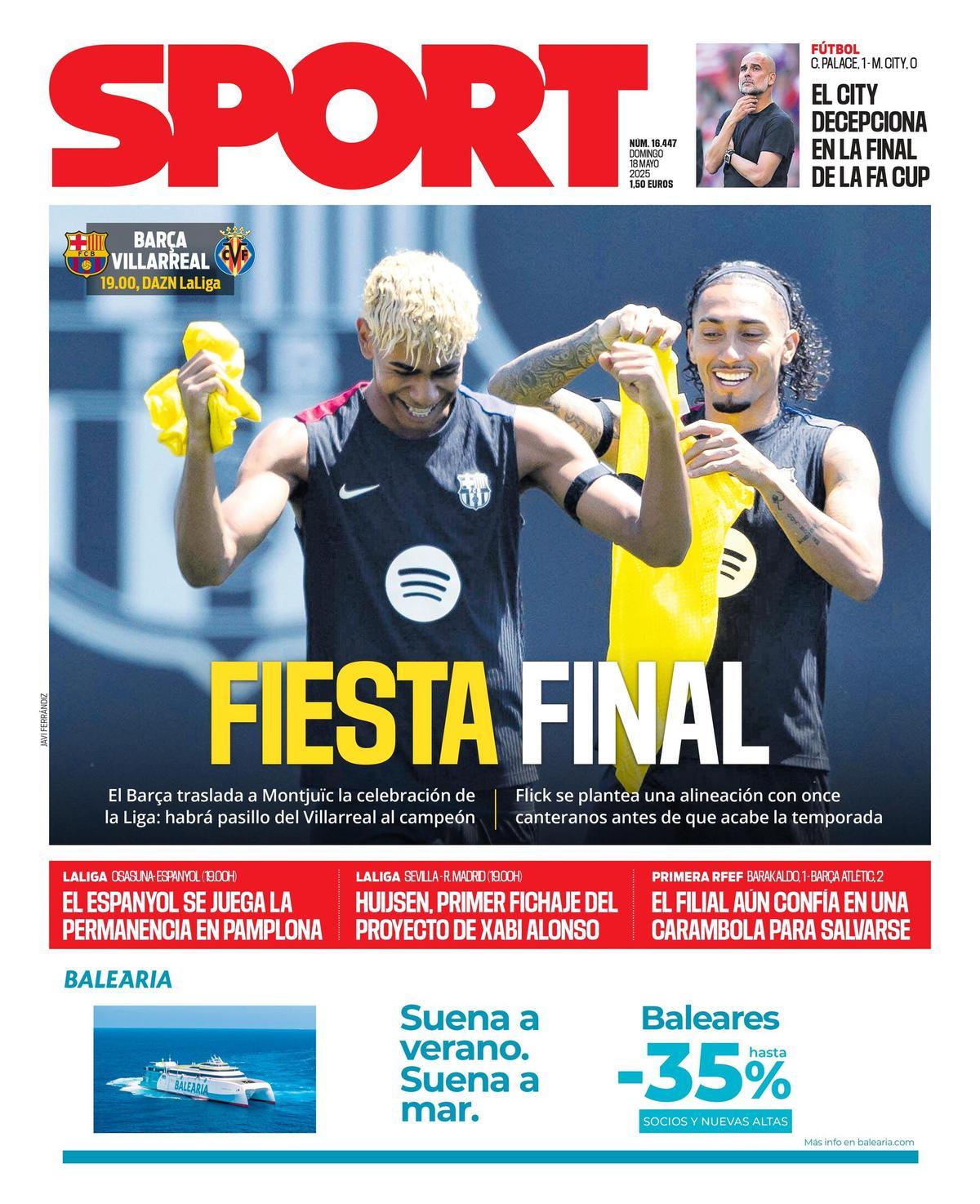Esta es la portada de SPORT de hoy, domingo 18 de mayo
