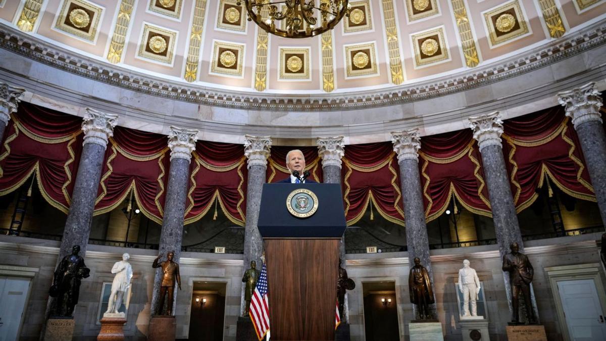 El president Joe Biden a la cerimònia de l’aniversari de l’atac al Capitoli | DREW ANGERER/EFE