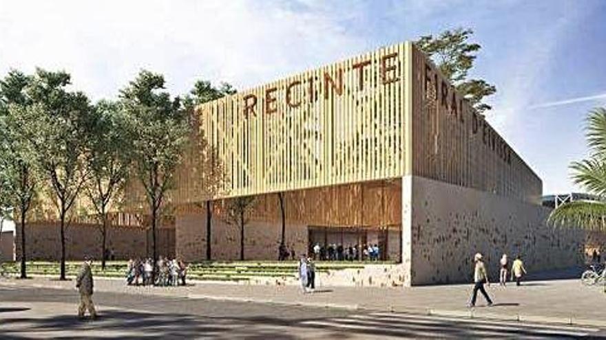 Recreación virtual del edificio y la fachada del nuevo edificio anexo al Recinto Ferial propuesto por el PSOE.