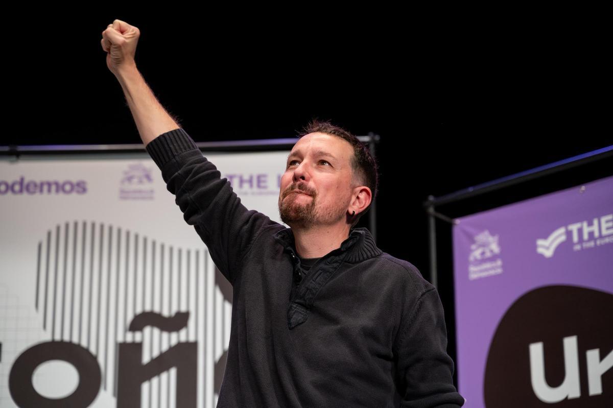 El exvicepresidente de RTVE, Pablo Iglesias, en un acto de Podemos este domingo.