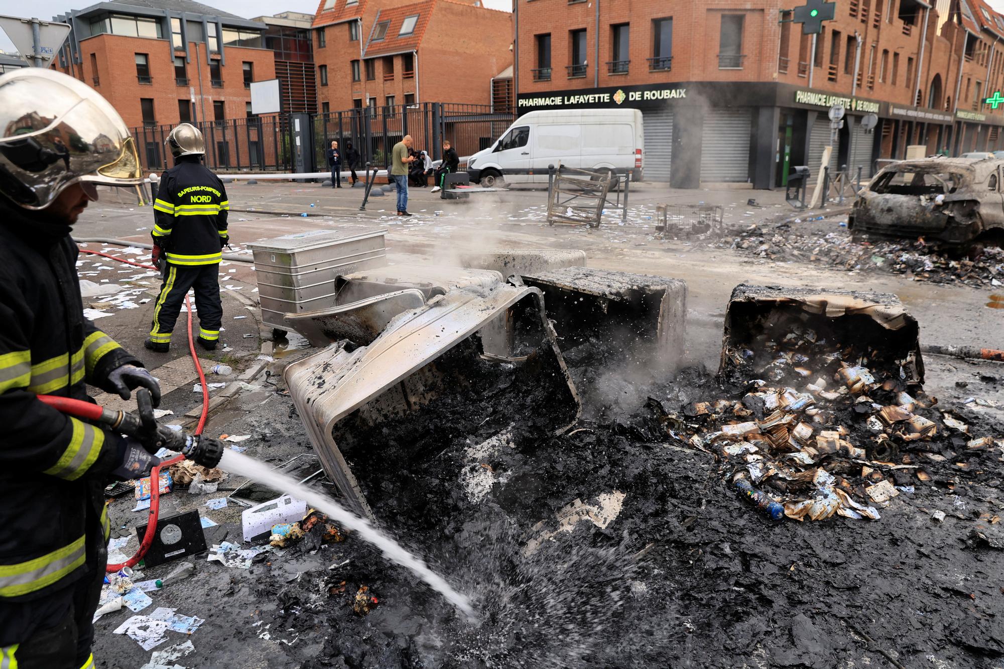 Aftermath after a third night of riots between protesters and police in France