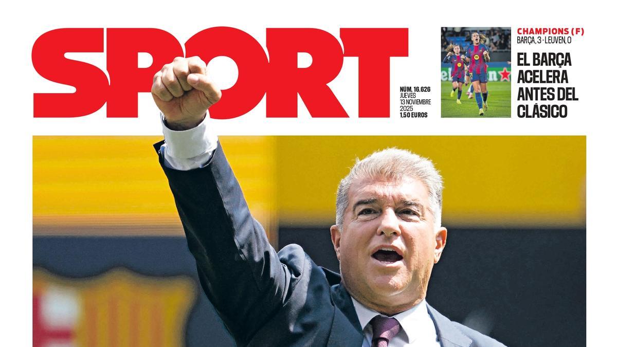 Esta es la portada de SPORT de hoy jueves, 13 de noviembre de 2025