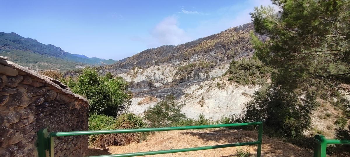 Uno de los puntos calientes del incendio de Santa María de la Peña extinguido
