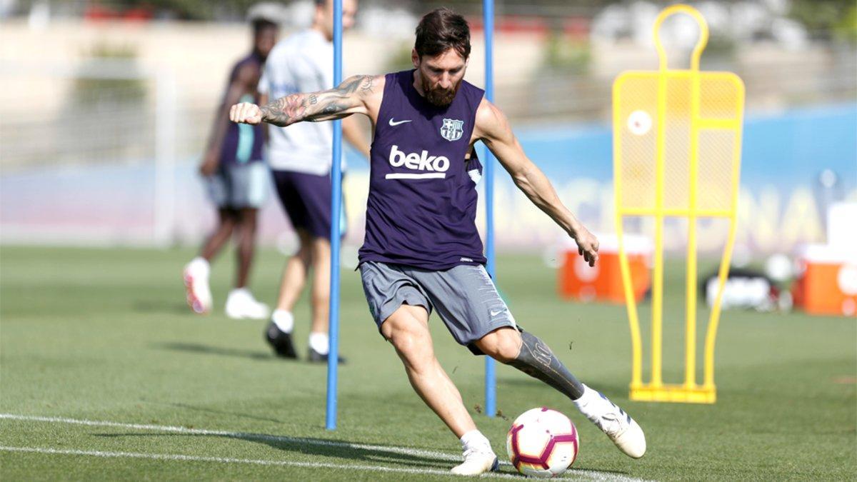 Leo Messi, durante un entrenamiento de la pretemporada 2018/19 del FC Barcelona
