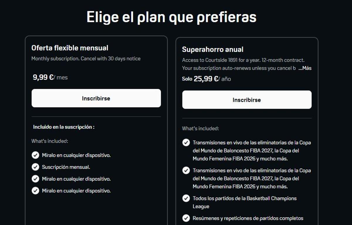 Existen dos planes para ver Courtside a través de DAZN.