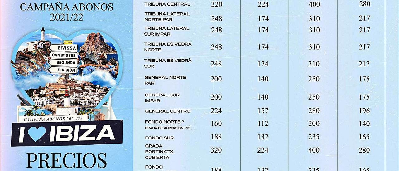 Imagen del listado de precios que ha hecho público el club que preside Amadeo Salvo. | UD IBIZA