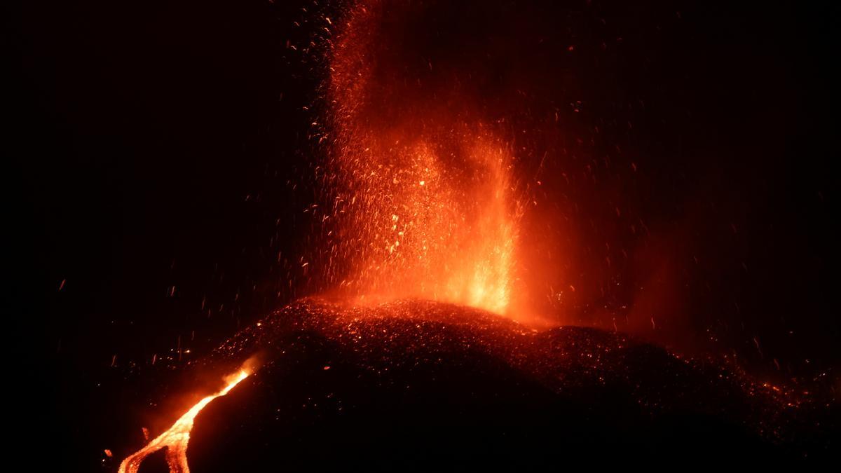 Lava flows following the eruption of a volcano on the Island of La Palma