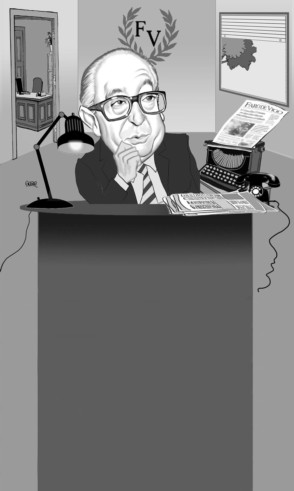 Cunqueiro caricaturizado por Gogue