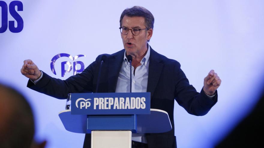 El president de la Xunta de Galícia, Alberto Núñez Feijóo, intervenint en un acte del PP a Barcelonaas