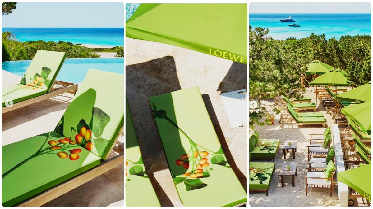 En Formentera, Loewe Parfums ha instalado sombrillas verdes y tumbonas junto a la piscina de Dunas de Formentera, en Migjorn.