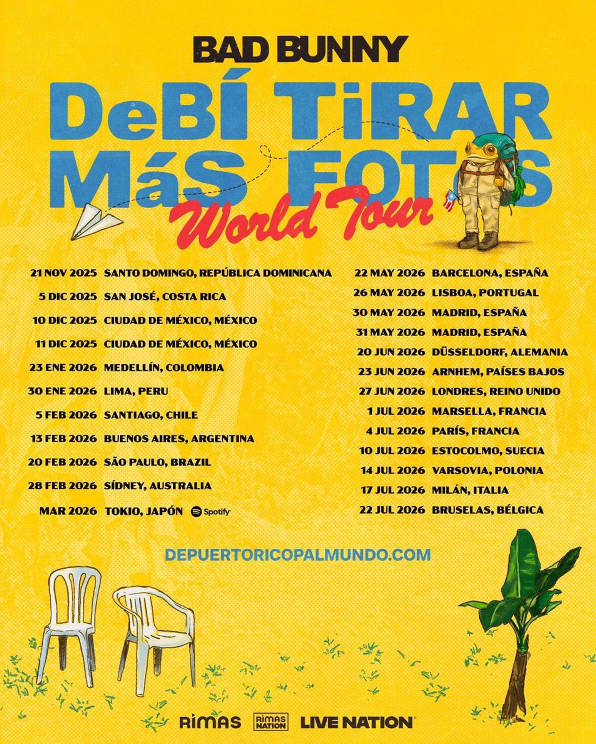 El cartel oficial de la gira de Bad Bunny por su álbum 'Debí tirar más fotos'