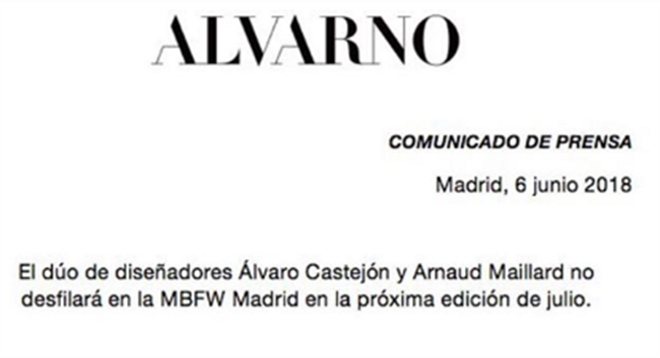 Comunicado de la firma Alvarno