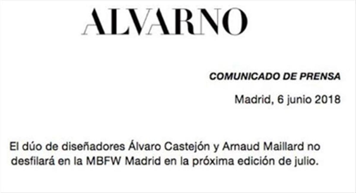 Comunicado de la firma Alvarno