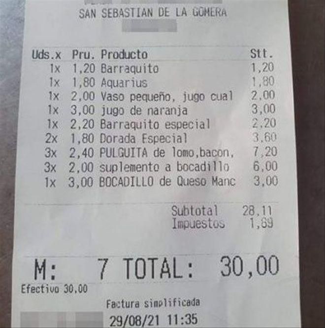 Suplements amb preus desorbitats en un local de San Sebastián de la Gomera, l'agost passat