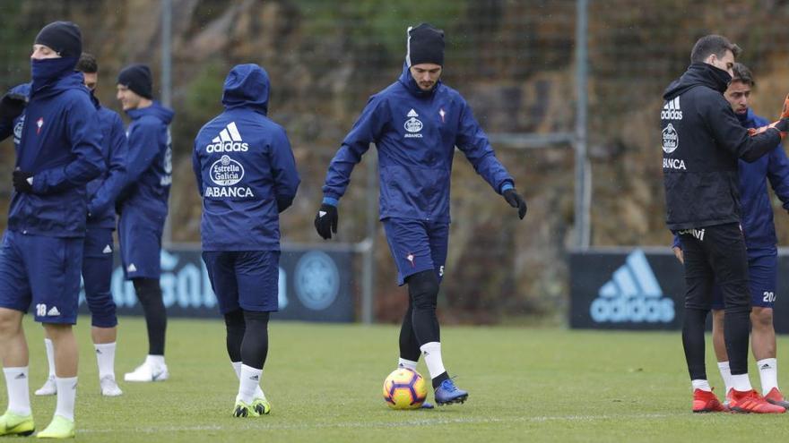 Entrenamiento del Celta esta mañana. // R. Grobas