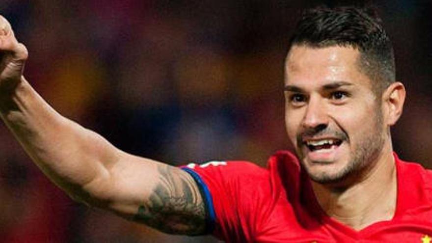 Vitolo celebra un gol con España.