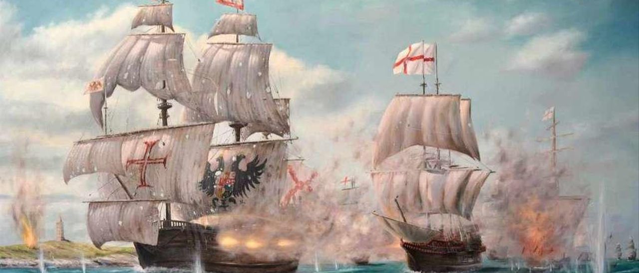 Representación pictórica de la batalla naval anglo-española en A Coruña