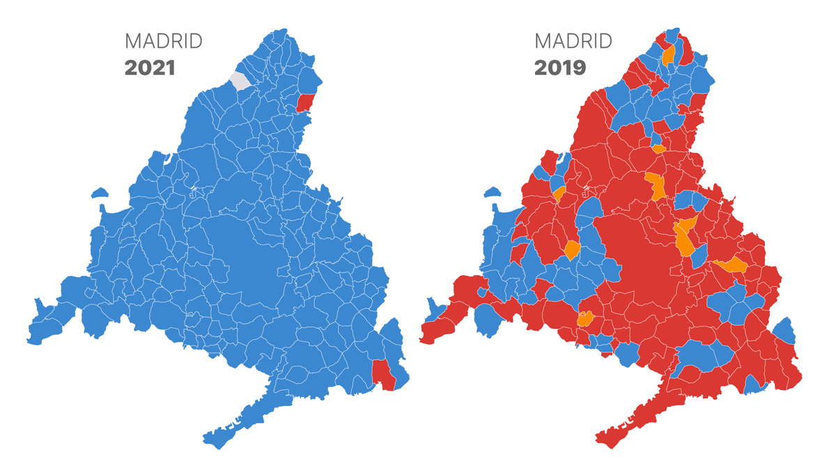 Així ha canviat el mapa electoral de la Comunitat de Madrid en només dos anys