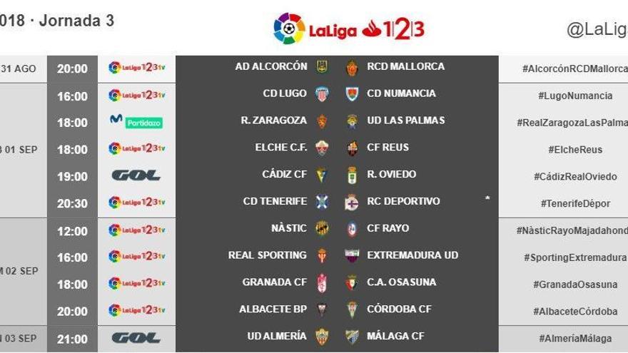 Horario competo de la tercera jornada de Segunda División