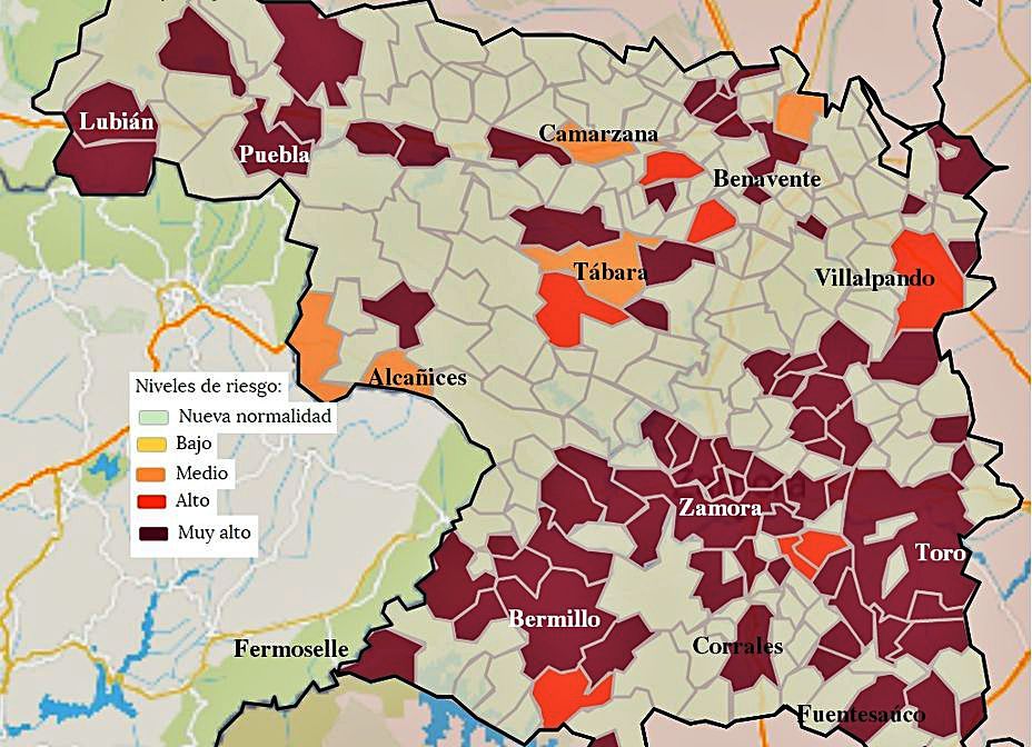 Mapa COVID de la provincia de Zamora, cada vez más contaminado. | JCyL