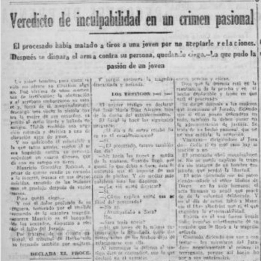 Reproducción de la página del diario conservador “Región” que recoge  la sentencia  del crimen.