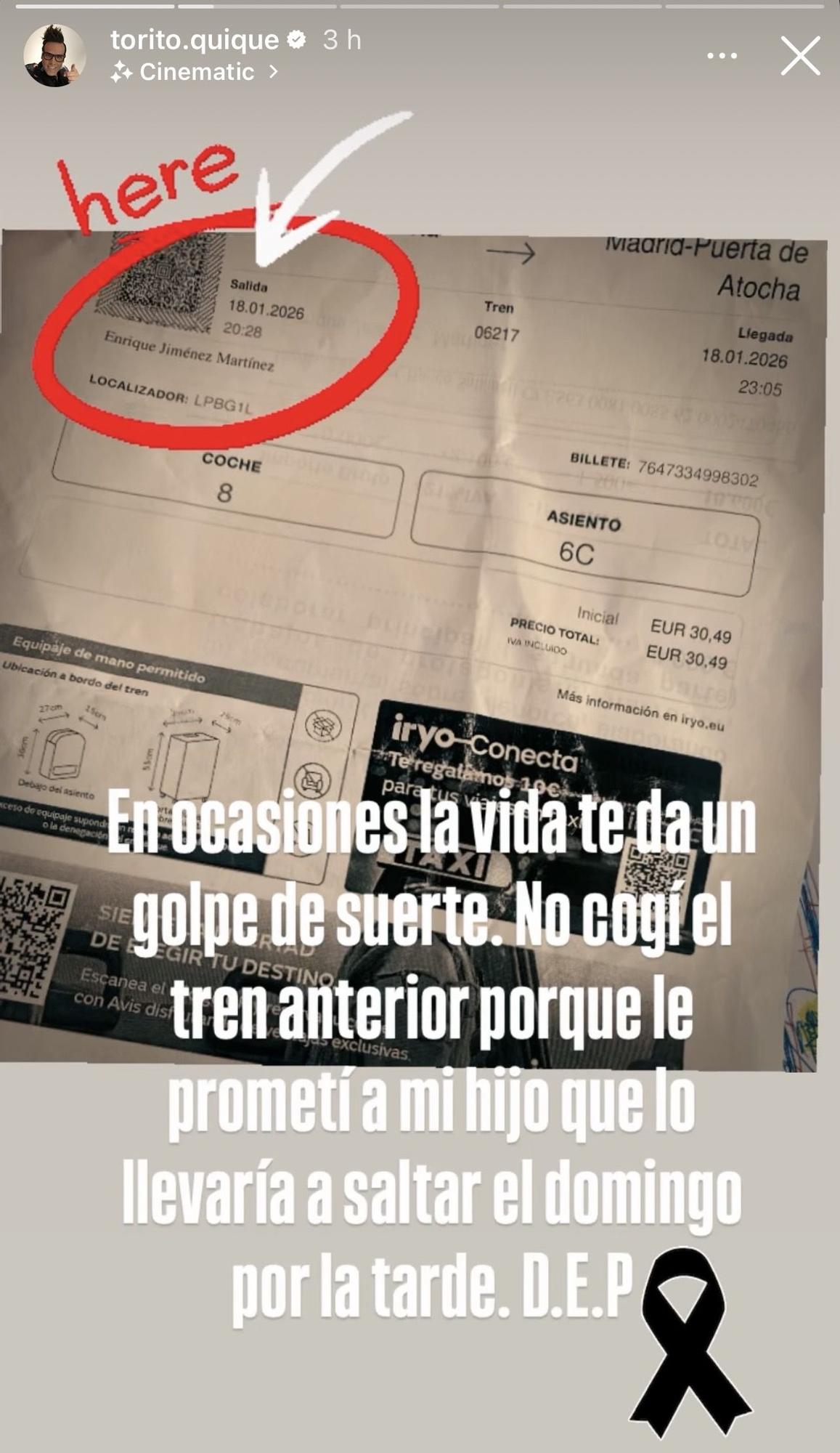 El billete de Torito para el tren siguiente al del accidente de Adamuz