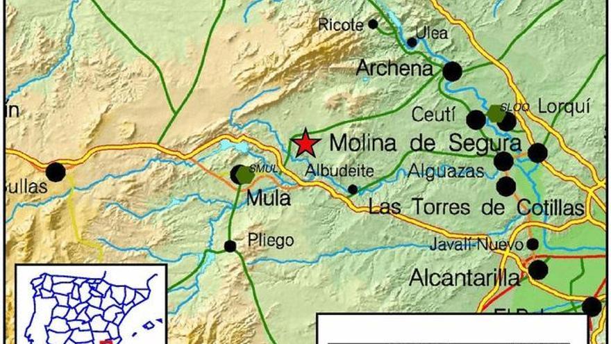 Imagen del IGN que representa el epicentro del terremoto de Mula.