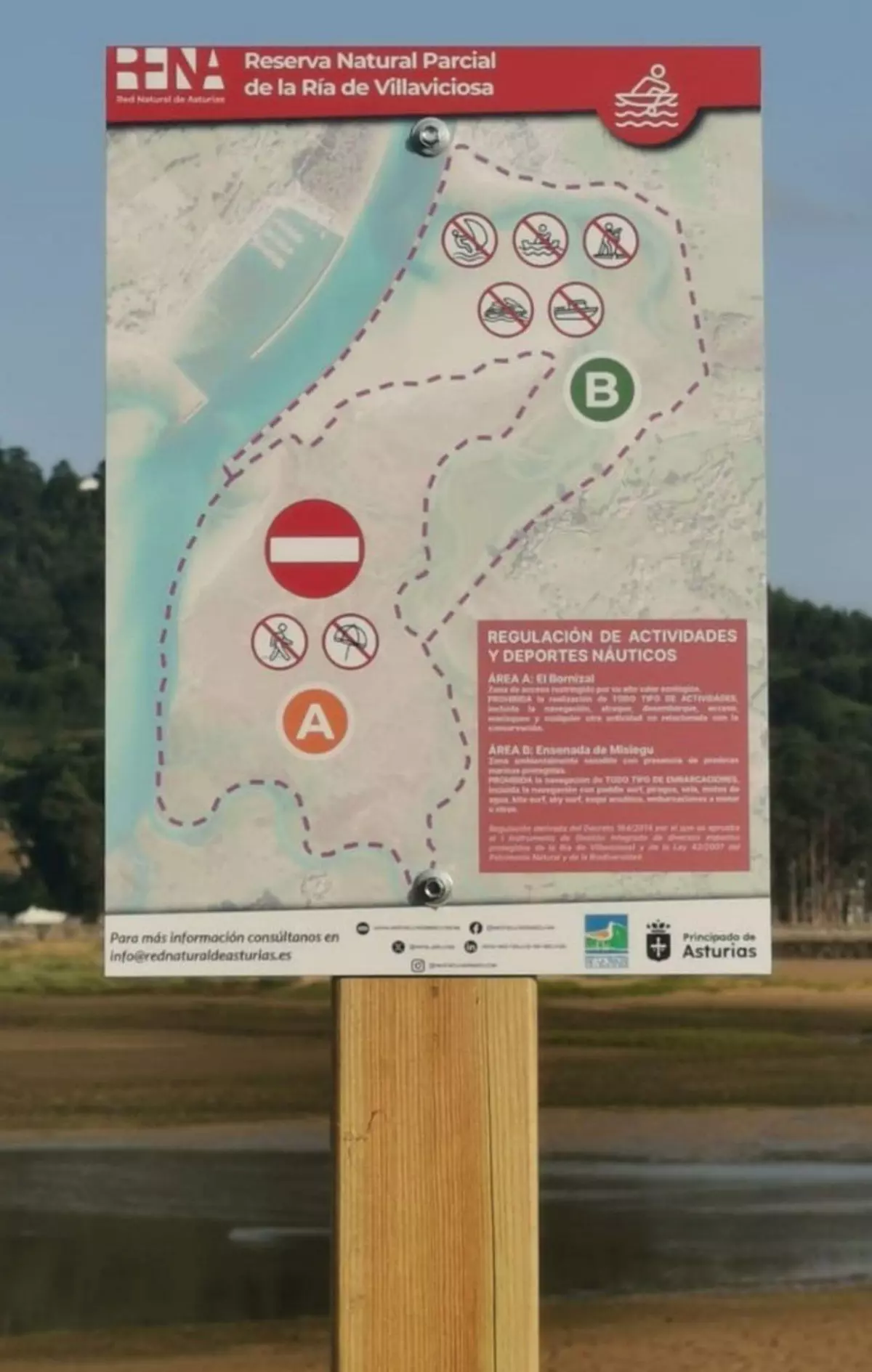 Retiran en Villaviciosa los carteles que prohibían algunas prácticas deportivas náuticas en Misiegu